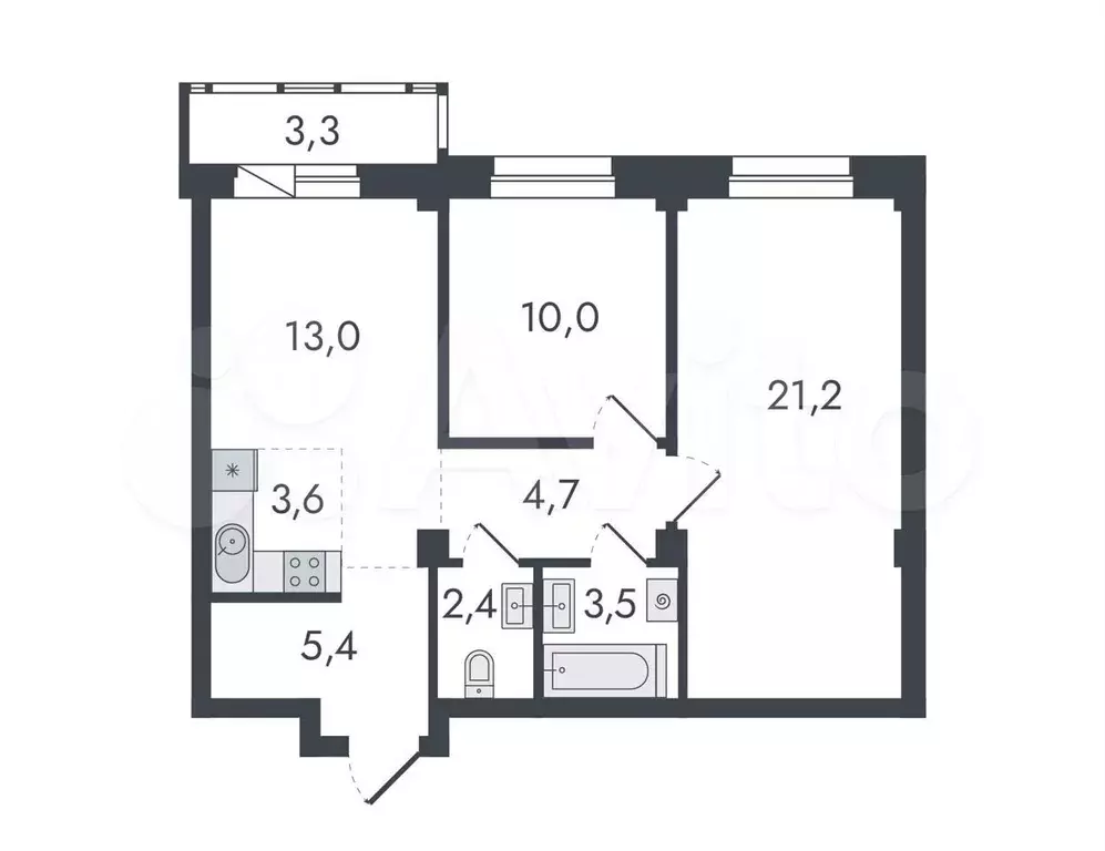 3-к. квартира, 67,1 м, 5/16 эт. - Фото 0