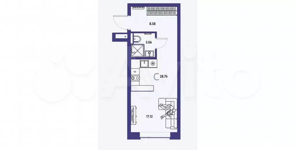 Квартира-студия, 28,8 м, 6/13 эт. - Фото 1