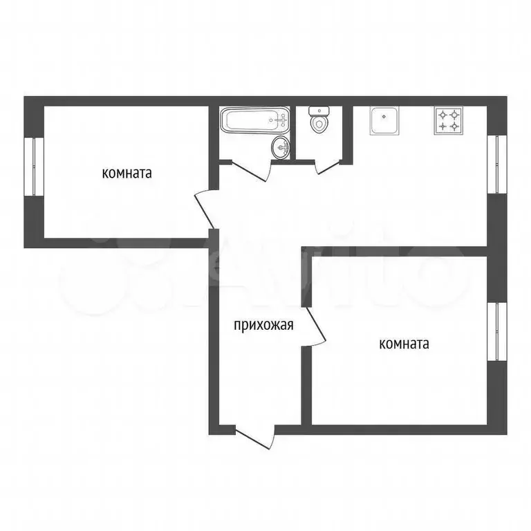 2-к. квартира, 54,6 м, 2/4 эт. - Фото 0