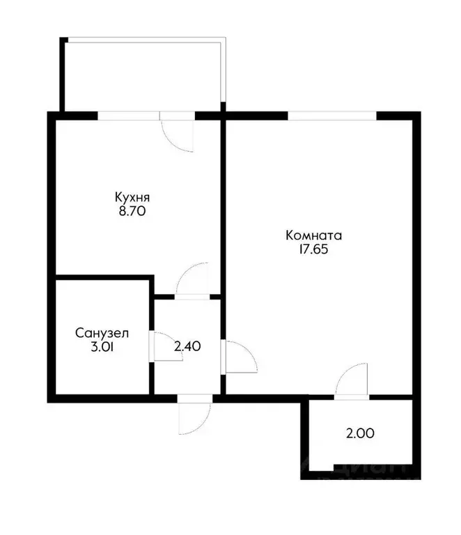 Квартира, 1 комната, 36.79 м - Фото 0