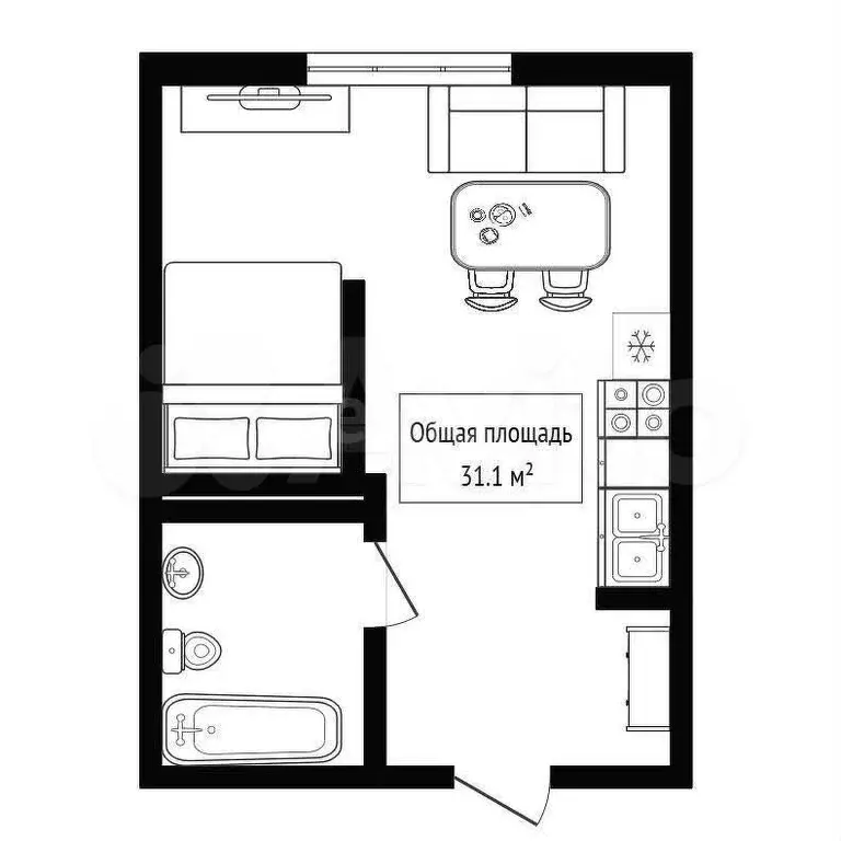 Квартира-студия, 31,1 м, 9/25 эт. - Фото 0