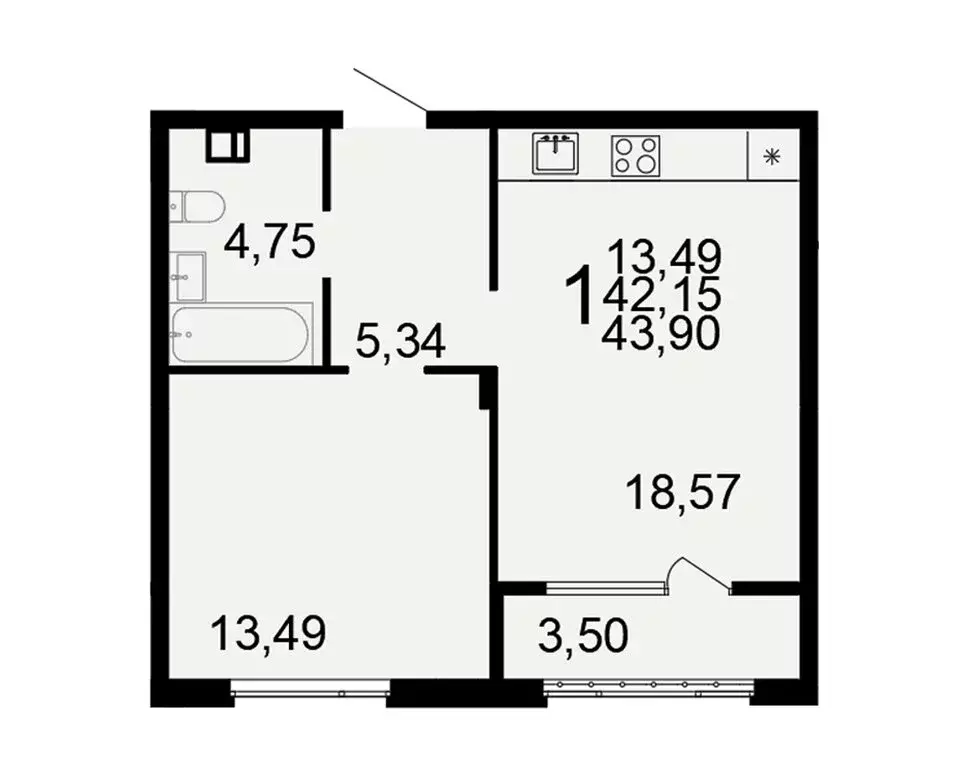 1-комнатная квартира: Тула, жилой комплекс Флагман (43.9 м) - Фото 1