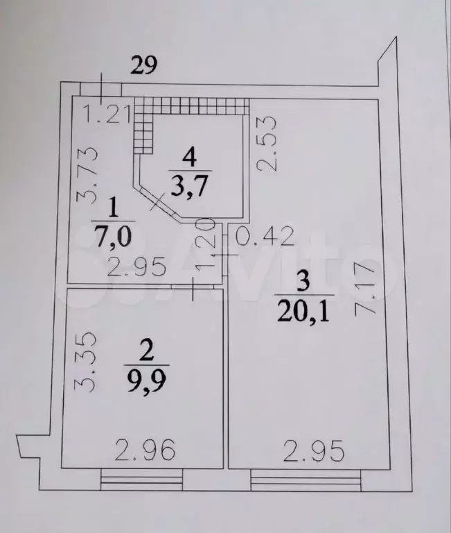 2-к. квартира, 40,7 м, 4/4 эт. - Фото 0