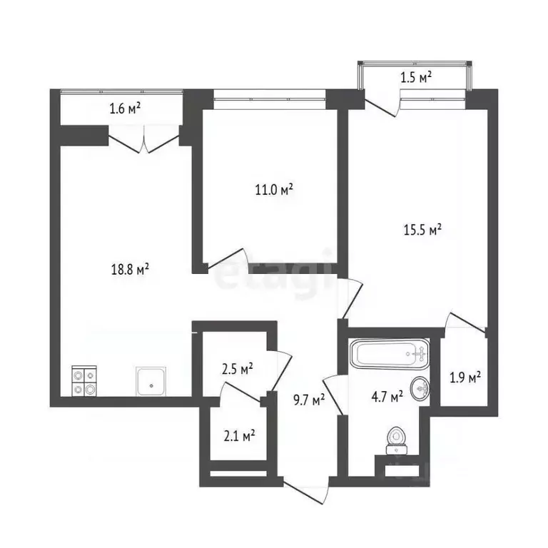 2-к кв. Тюменская область, Тюмень ул. Газовиков, 44 (69.9 м) - Фото 2