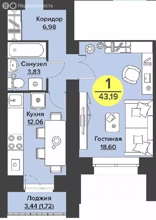1-комнатная квартира: Йошкар-Ола, улица Машиностроителей, 59 (43 м) - Фото 0