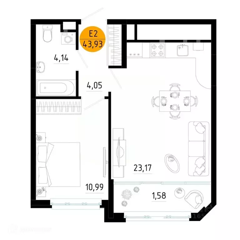 1-к кв. Рязанская область, Рязань ул. Земнухова, 2 (43.93 м) - Фото 0
