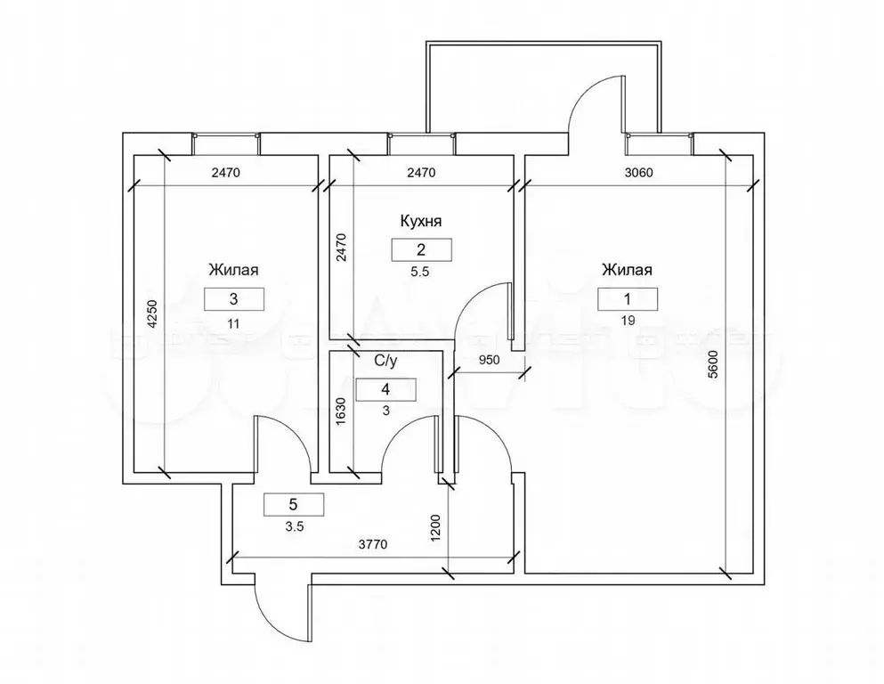 2-к. квартира, 45 м, 3/5 эт. - Фото 0
