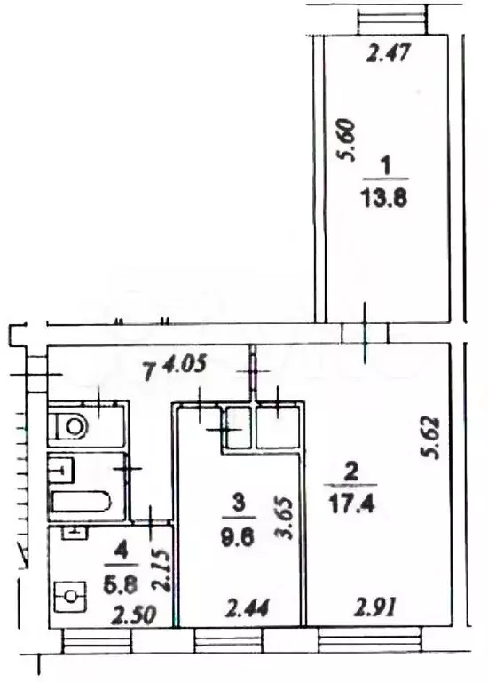 3-к. квартира, 55,5 м, 4/5 эт. - Фото 0