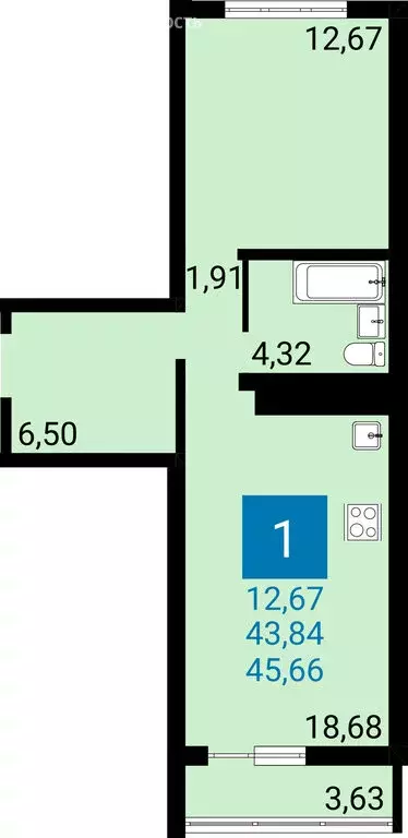 1-комнатная квартира: Анапа, улица Ленина, 235 (43.84 м) - Фото 1