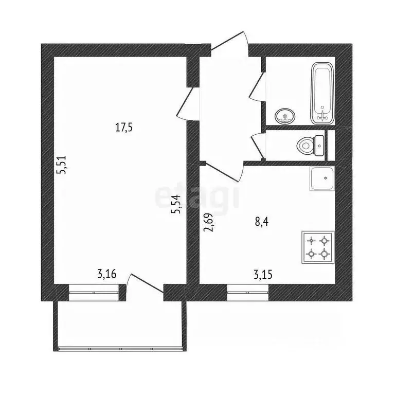 1-к кв. Белгородская область, Белгород ул. Шаландина, 4к3 (33.9 м) - Фото 1