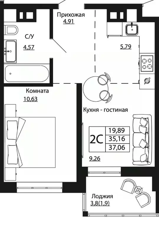 2-к кв. Ростовская область, Ростов-на-Дону ул. Текучева, 370/2 (37.06 ... - Фото 0