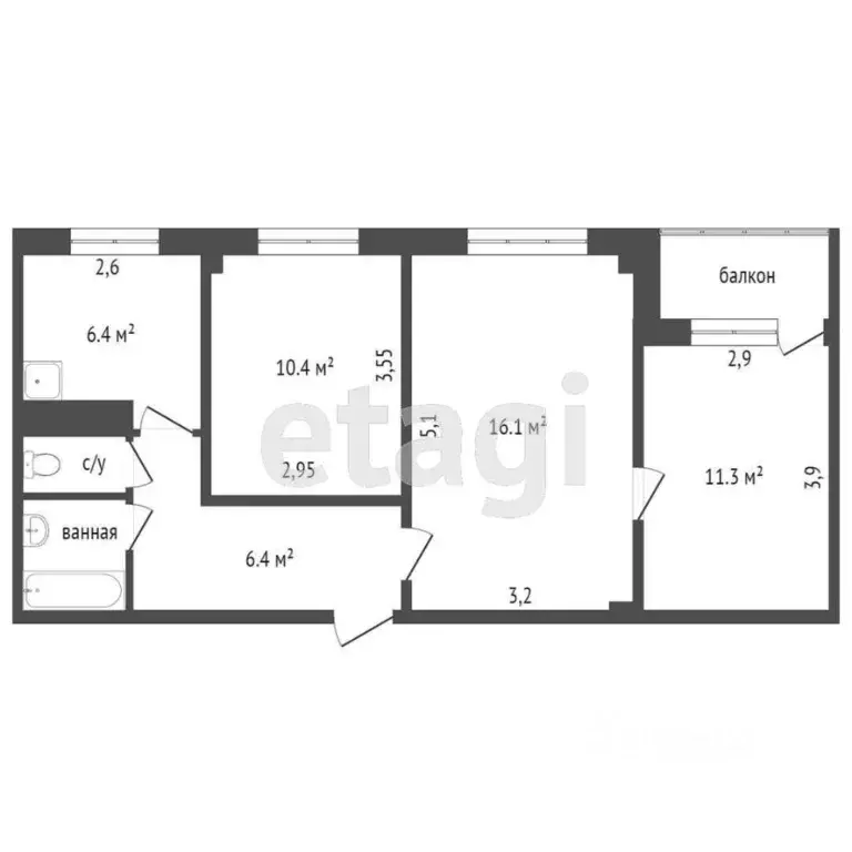 3-к кв. Красноярский край, Красноярск 9 Мая ул., 16 (58.0 м) - Фото 2