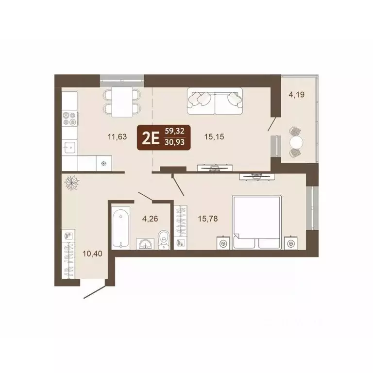 2-к кв. Кемеровская область, Кемерово 58В мкр, 1 (59.32 м) - Фото 1