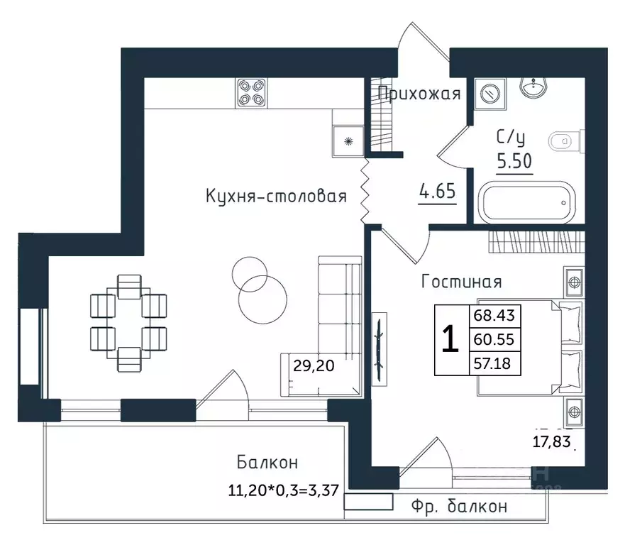 1-к кв. Калининградская область, Янтарный пгт Янтарные Сезоны жилой ... - Фото 0