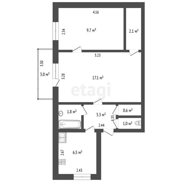 Квартира, 2 комнаты, 42.1 м - Фото 1