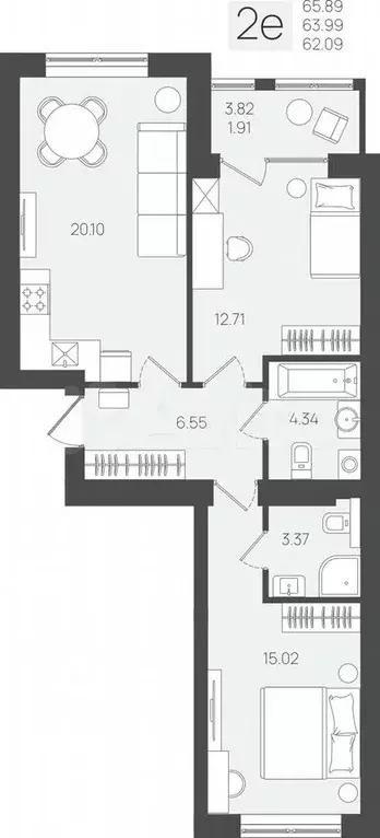 2-к. квартира, 64 м, 1/5 эт. - Фото 1