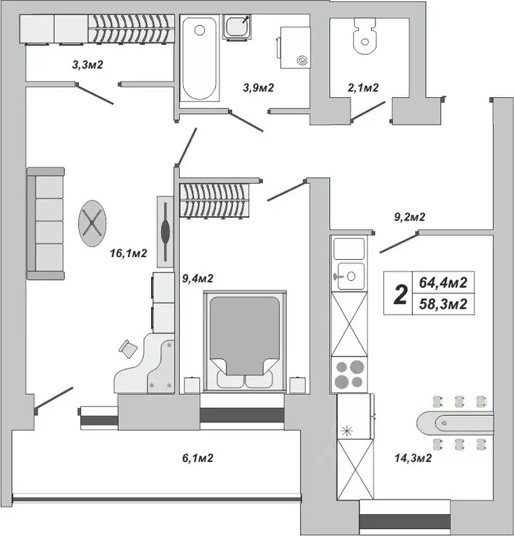 2-к кв. Тамбовская область, Тамбов ул. Чичерина, 7/1к3 (64.4 м) - Фото 0