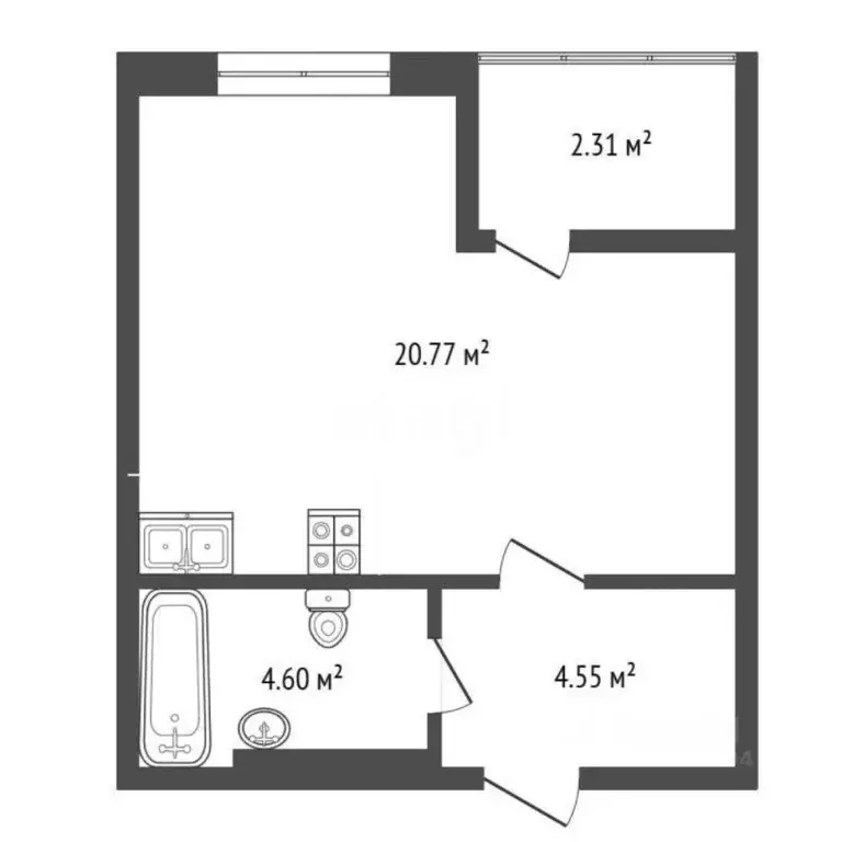 Студия Тюменская область, Тюмень ул. Краснооктябрьская, 14к2 (31.1 м) - Фото 2