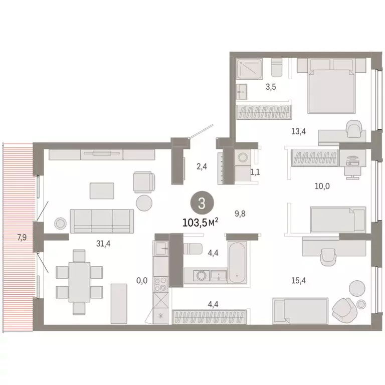 3-комнатная квартира: Омск, Кировский округ (103.49 м) - Фото 1