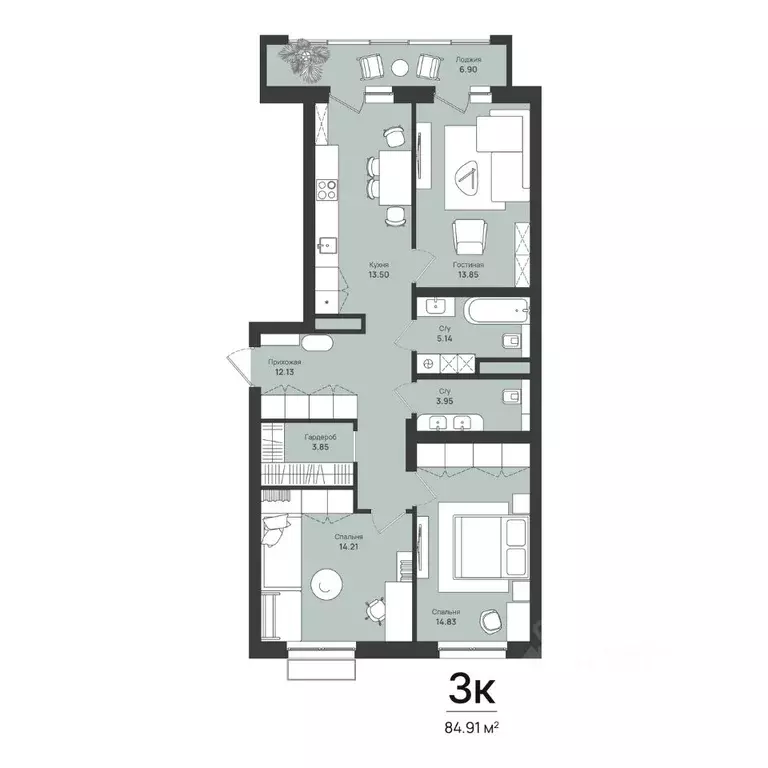 3-к кв. Пермский край, Пермь Уинская ул., 54 (84.91 м) - Фото 1