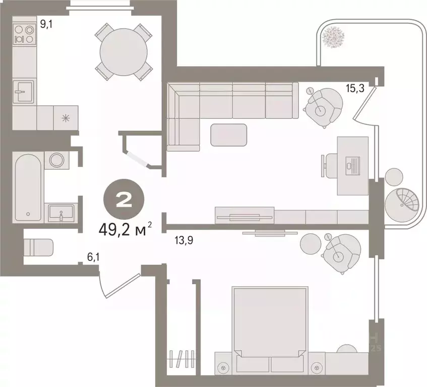 2-к кв. Свердловская область, Екатеринбург ул. Шейнкмана, 112 (49.2 м) - Фото 1