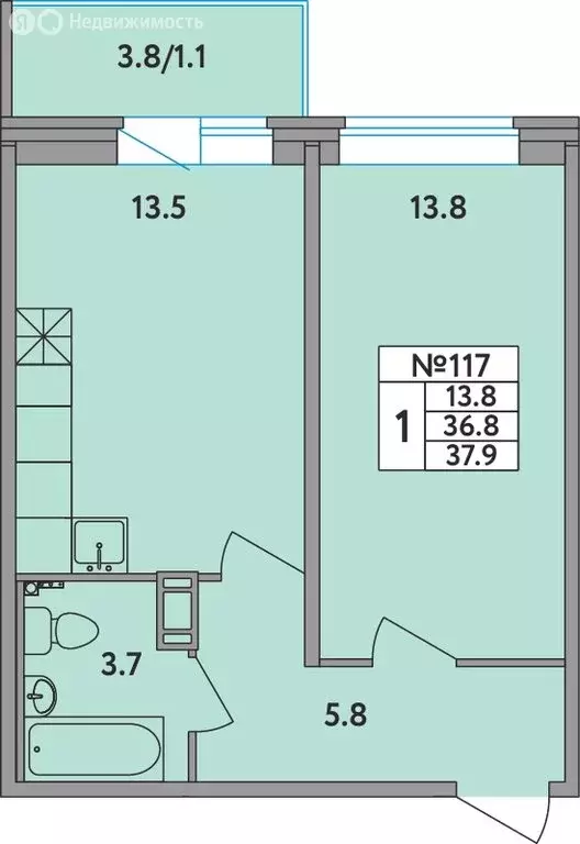 1-комнатная квартира: Новое Девяткино, Главная улица, 2 (37.9 м) - Фото 1