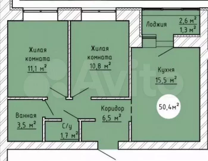 2-к. квартира, 50,4м, 2/9эт. - Фото 1