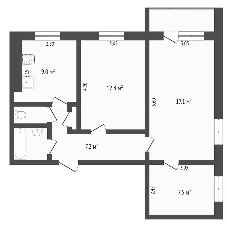 3-комнатная квартира: Омск, проспект Королёва, 16 (57.6 м) - Фото 0