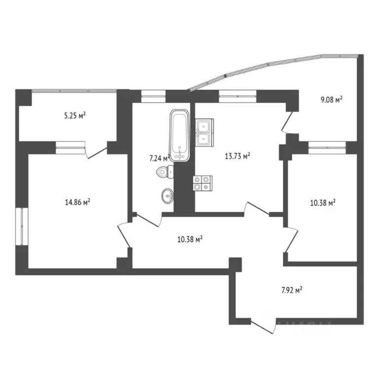 2-к кв. Тюменская область, Тюмень ул. Федюнинского, 64к1 (64.0 м) - Фото 2