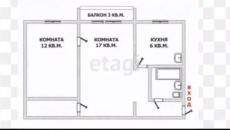 2-к кв. Липецкая область, Липецк просп. Мира, 14 (46.0 м) - Фото 2