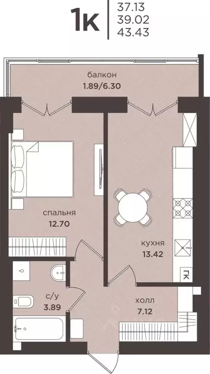 1-к кв. Калининградская область, Гурьевск  (39.02 м) - Фото 0