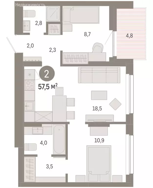 2-комнатная квартира: Новосибирск, квартал Лебедевский (57.5 м) - Фото 1