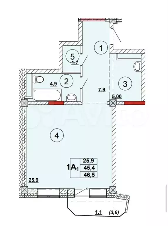 Квартира-студия, 46,5м, 3/12эт. - Фото 0