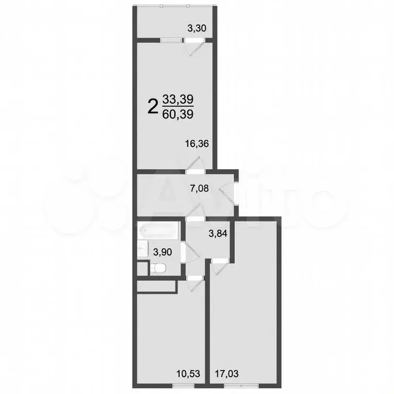 2-к. квартира, 60,4м, 4/9эт. - Фото 0