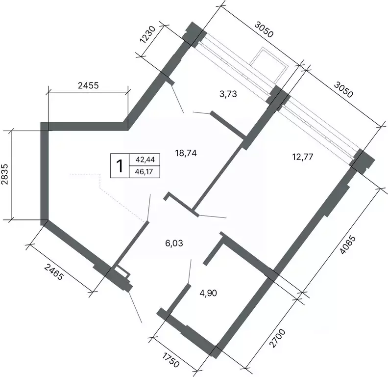 1-к кв. Свердловская область, Екатеринбург ул. Мира, 47/6 (45.8 м) - Фото 1