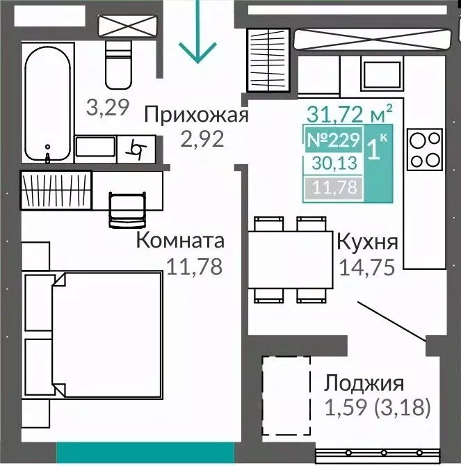 1-к кв. Крым, Симферополь Крымская роза мкр,  (30.13 м) - Фото 0