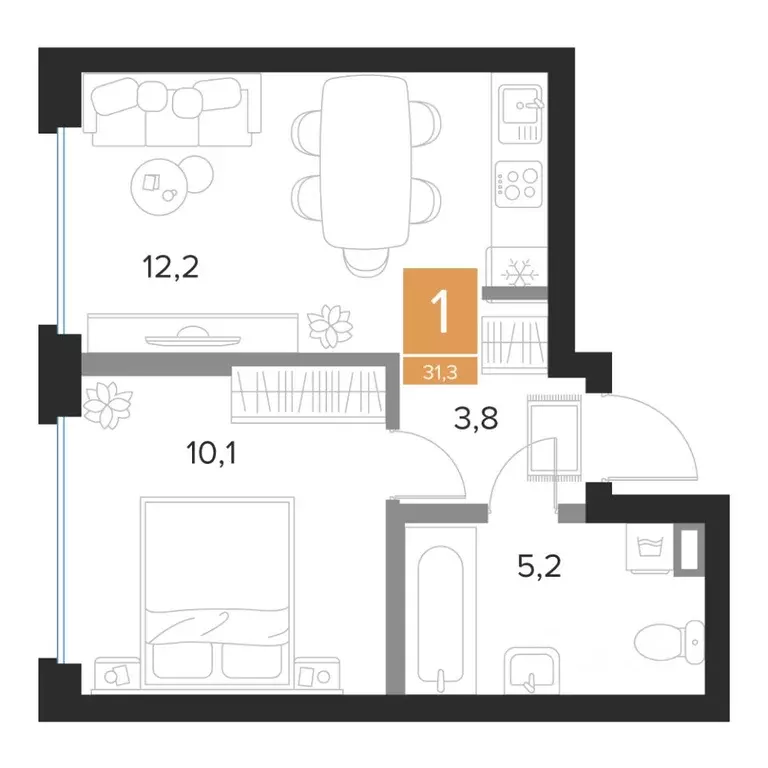 1-к кв. Курская область, Курск Парковый квартал Чувства жилой комплекс ... - Фото 1