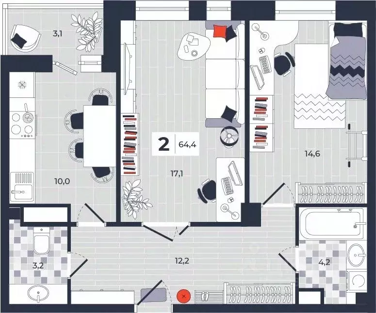 2-к кв. Тульская область, Тула ул. Академика Насоновой, 1А (64.4 м) - Фото 1
