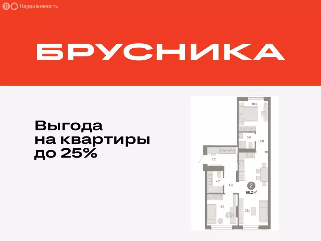 2-комнатная квартира: Тюмень, микрорайон ДОК, ЖК Октябрьский на Туре ... - Фото 0