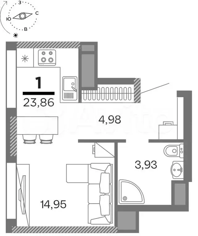 Квартира-студия, 23,9 м, 25/25 эт. - Фото 0