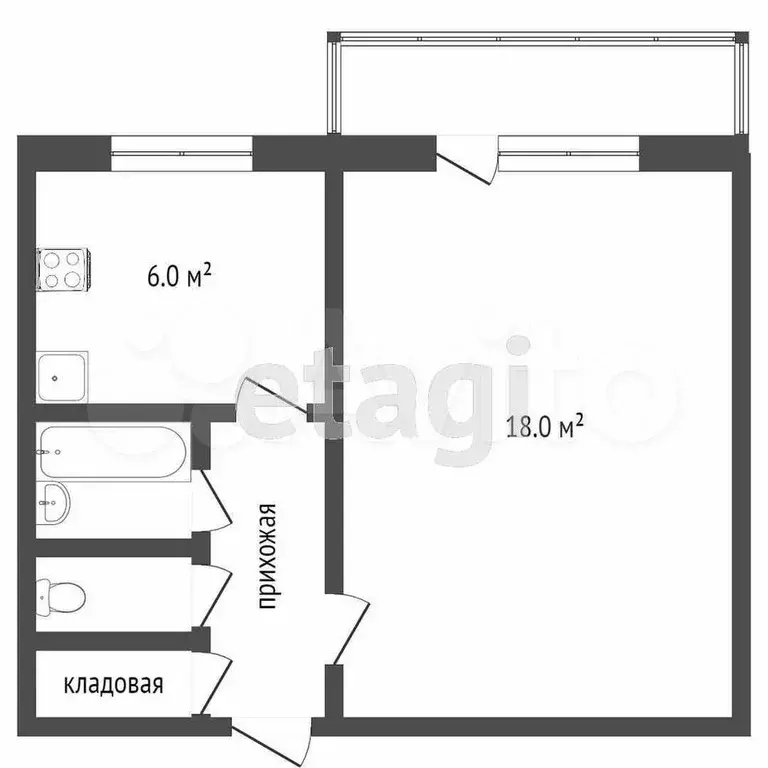 1-к. квартира, 30,6 м, 5/5 эт. - Фото 0