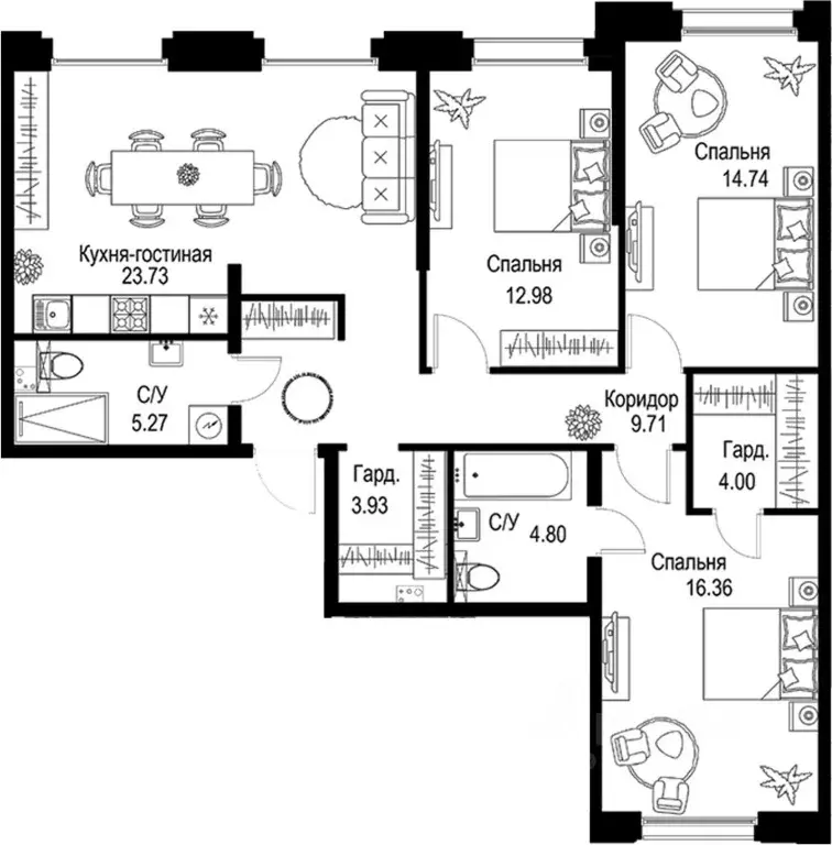 3-к кв. Санкт-Петербург ул. Профессора Попова, 38Р (95.52 м) - Фото 1