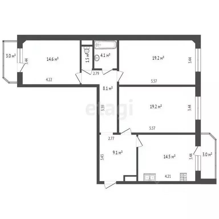 3-к кв. Тюменская область, Тюмень ул. Николая Семенова, 29к2 (90.3 м) - Фото 1