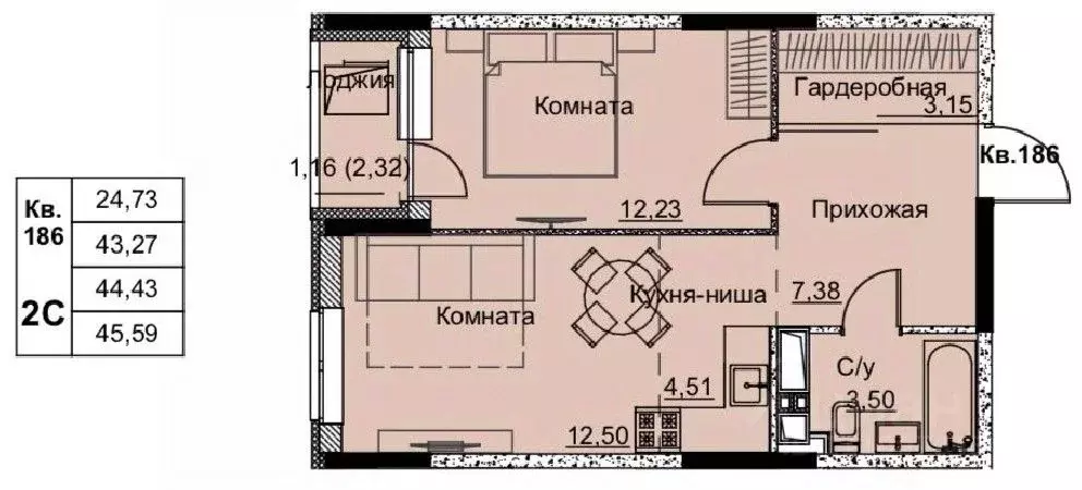 2-к кв. Удмуртия, Ижевск Строитель жилрайон, 6-й мкр,  (44.43 м) - Фото 1