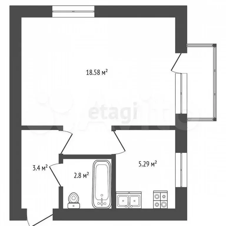 1-к. квартира, 30,1 м, 3/5 эт. - Фото 0