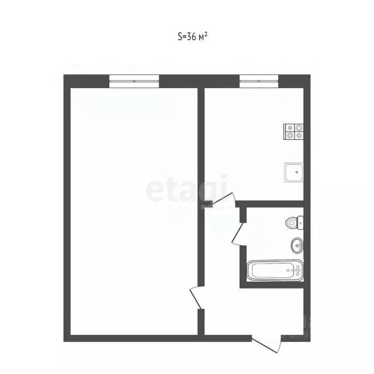 1-к кв. Тульская область, Тула Пролетарская ул., 34 (35.9 м) - Фото 1