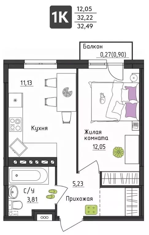 1-к кв. Пермский край, Пермь Верхне-Вишерская ул., 40 (32.49 м) - Фото 1