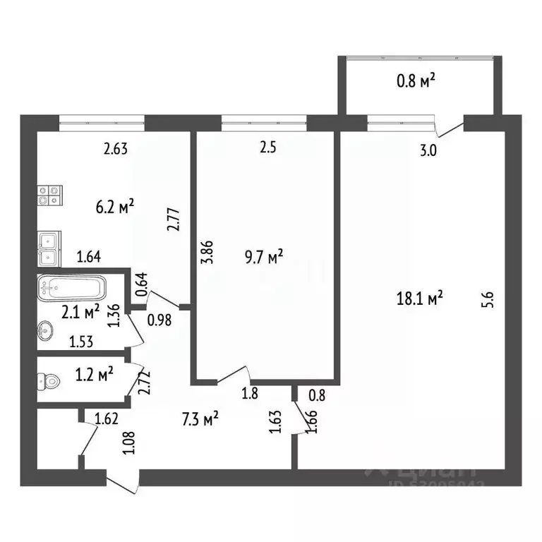 2-к кв. Забайкальский край, Чита Северный мкр, 2 (44.6 м) - Фото 2