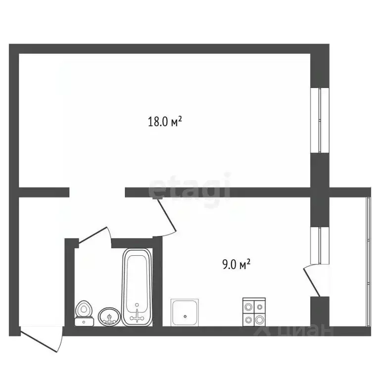 1-к кв. Костромская область, Кострома Давыдовский-2 мкр, 55 (37.4 м) - Фото 2