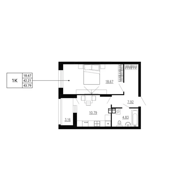 1-комнатная квартира: Орёл, ЖК Ломоносов (43.79 м) - Фото 0